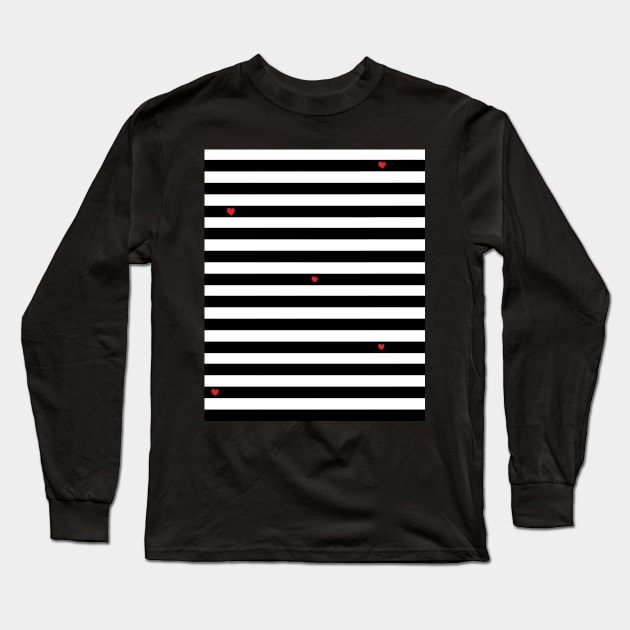 Striped black and white pattern - with a few red hearts Long Sleeve T-Shirt by marina63